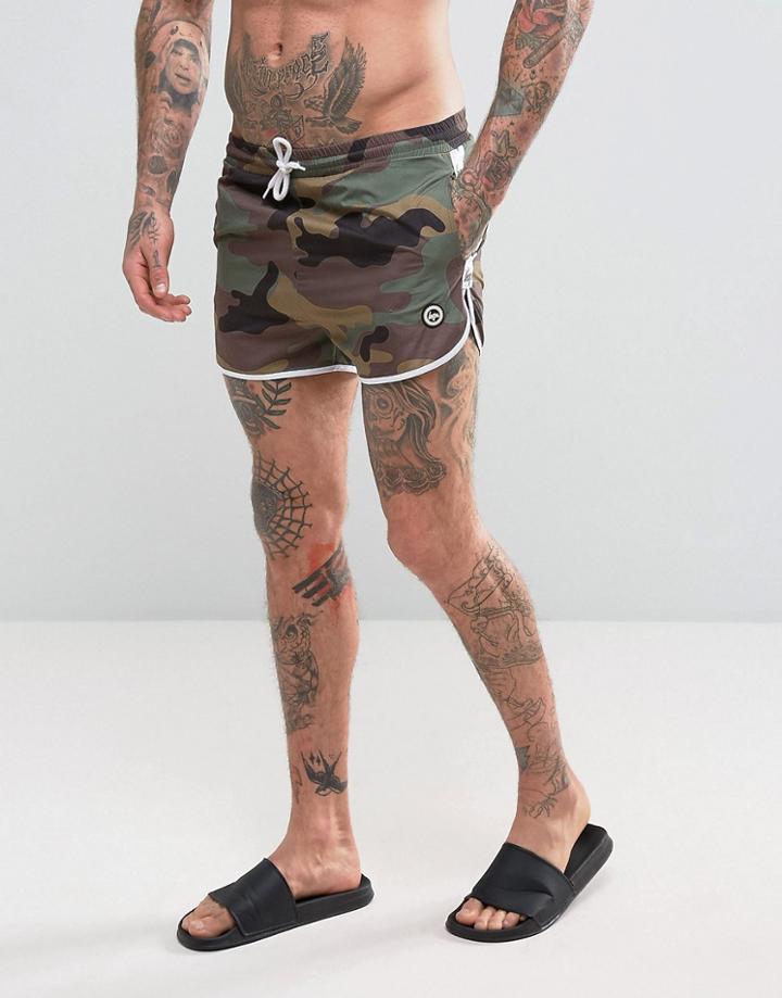 Hype Swim Shorts In Camo With Taping - Black