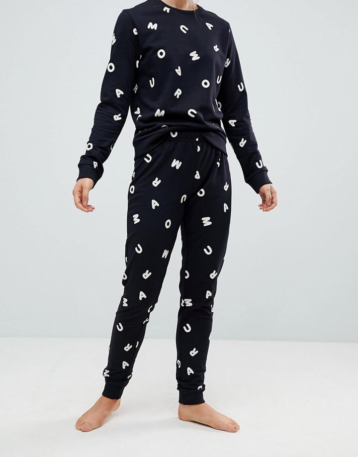 Asos Lounge Multi Letter Jogger - Black