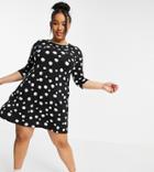 Simply Be Swing Dress In Black And White Polka Dot