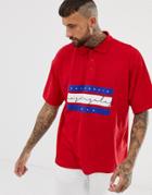 Boohooman Oversized Polo With La Print - Red