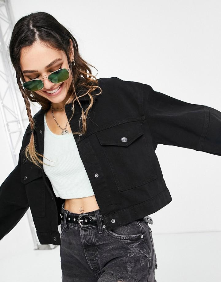 Bershka Organic Cotton Jacket With Large Pockets In Black