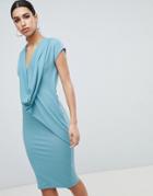 Asos Design Drape Front Dress - Blue