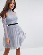 Asos Premium Tulle Cold Shoulder Mini Prom Dress - Gray