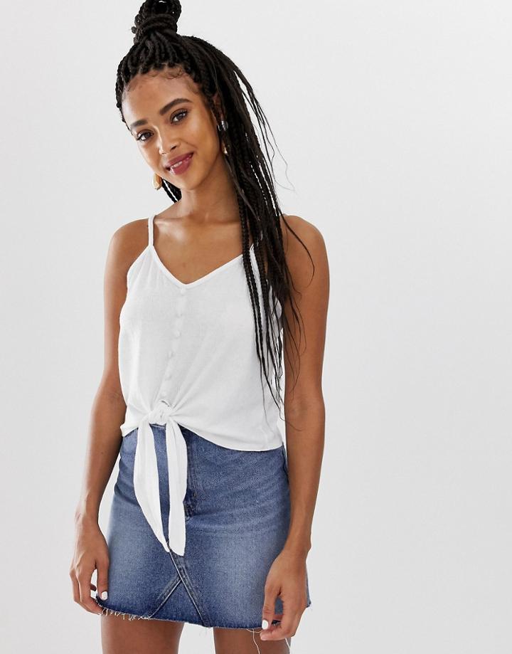 New Look Button Through Tie Front Tank In White - White