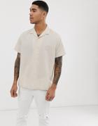 Asos Design Oversized Linen Shirt With Revere Collar In Ecru-cream