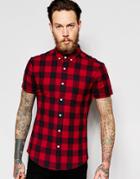 Asos Skinny Shirt With Buffalo Plaid In Red With Short Sleeves - Red