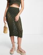 Miss Selfridge Khaki Crochet Midi Skirt - Part Of A Set-brown
