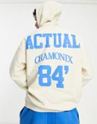 Asos Actual Oversized Hoodie In Polar Fleece With Logo Back Print In Off White - Part Of A Set