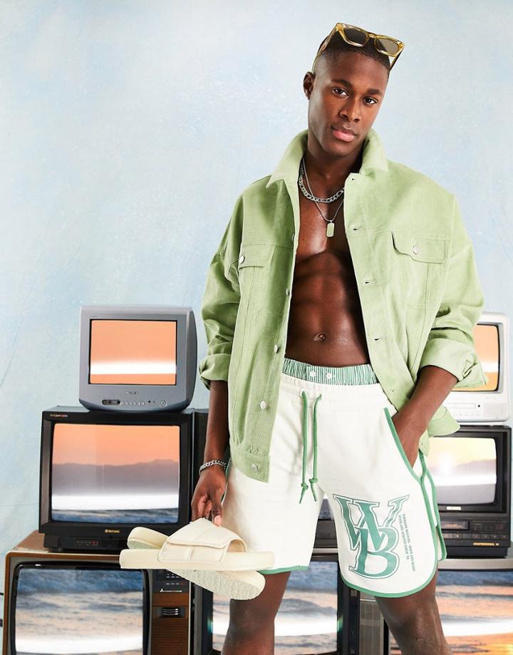 Asos Design Oversized Cord Western Jacket In Light Green