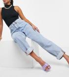 Asos Design Petite Recycled High Rise Slouchy'mom Jeans In Light Wash-blue