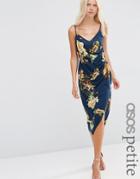 Asos Petite Gold Rose Strappy Drape Cami Dress - Multi