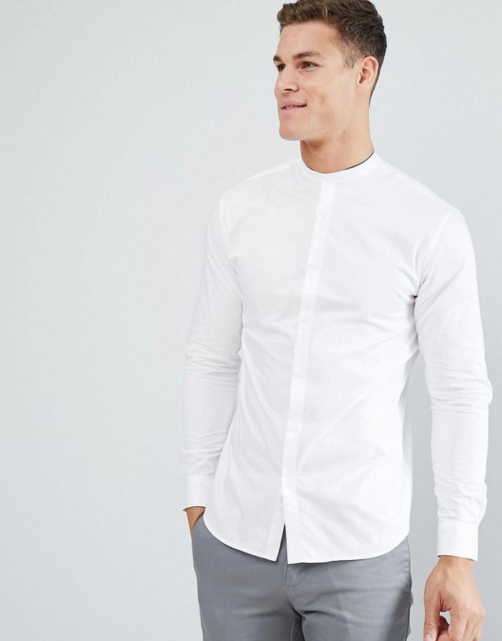 Selected Homme Slim Shirt With Tipped Grandad Collar - White