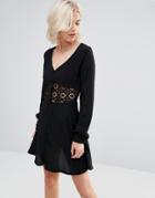 Millie Mackintosh V-neck Dress With Lace Inserts - Black