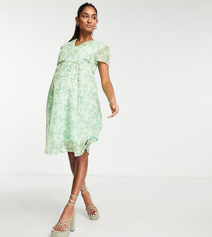 Glamorous Bloom Short Sleeve Mini Wrap Tea Dress In Apple Ditsy Floral-multi