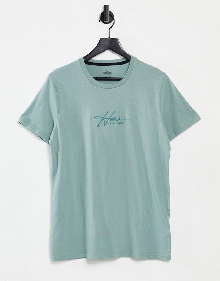 Hollister Central Tonal Script Logo T-shirt In Mint-green
