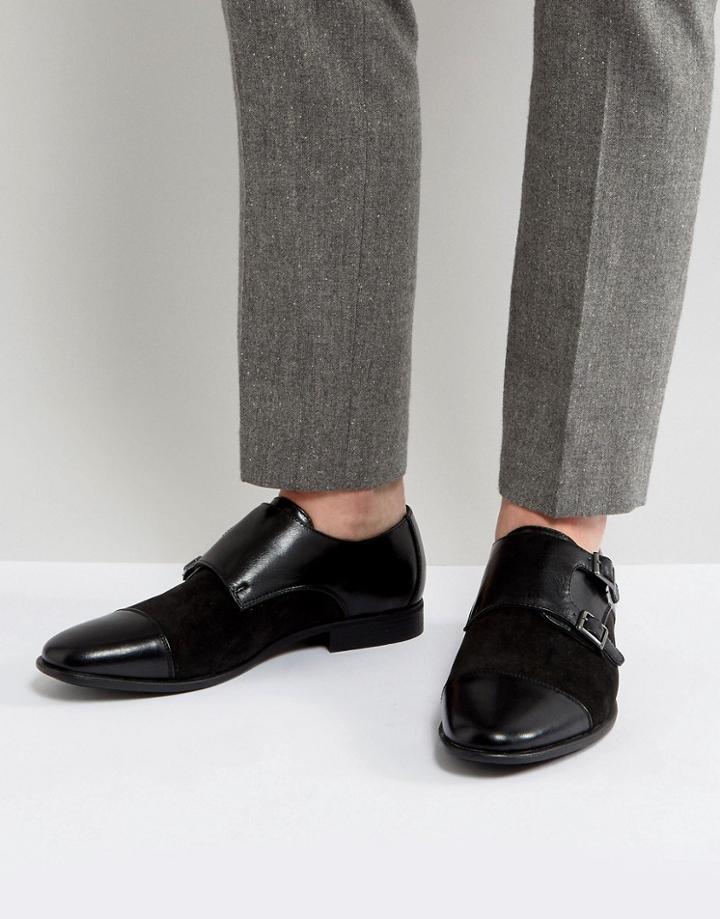 Asos Monk Shoes In Faux Black Leather - Black