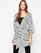 Just Female Black And White Partisan Kimono - Black