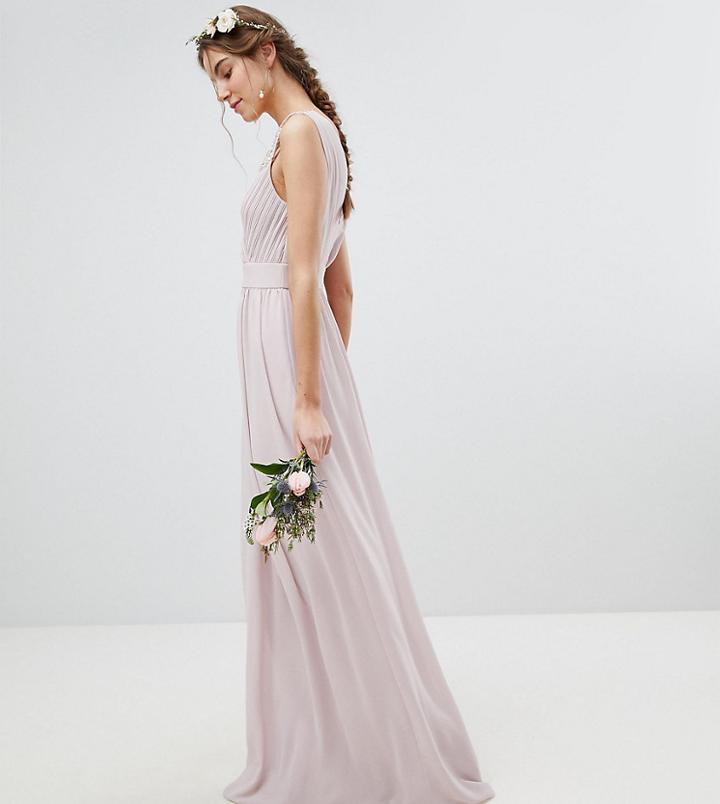 Tfnc Tall Wedding Wrap Front Maxi Dress With Embellishment - Brown