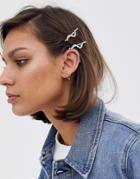 Asos Design Pack Of 2 Hair Clips In Wave Design With Crystal In Silver - Gold