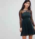 Asos Petite Lace & Dobby Mini Skater Dress - Multi