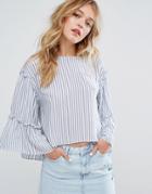 Bershka Frill And Stripe Top - Multi