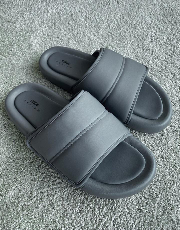 Asos Design Padded Slides In Gray-grey