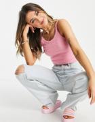 Lola May Fluffy Knit Cami Crop Top In Pink