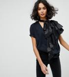 Reclaimed Vintage Inspired Frill Front Cut & Sew T-shirt - Black