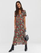 Asos Design Jersey Crepe Maxi Tea Dress With Self Covered Buttons-multi