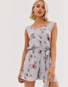 Brave Soul Kimberley Romper In Floral Print-purple