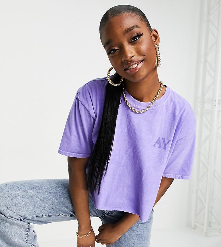 Asyou Branded Cropped Oversized Set T-shirt In Violet-purple