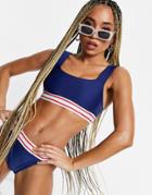 Brave Soul Crop Bikini Top With Contrast Tape In Navy-blues