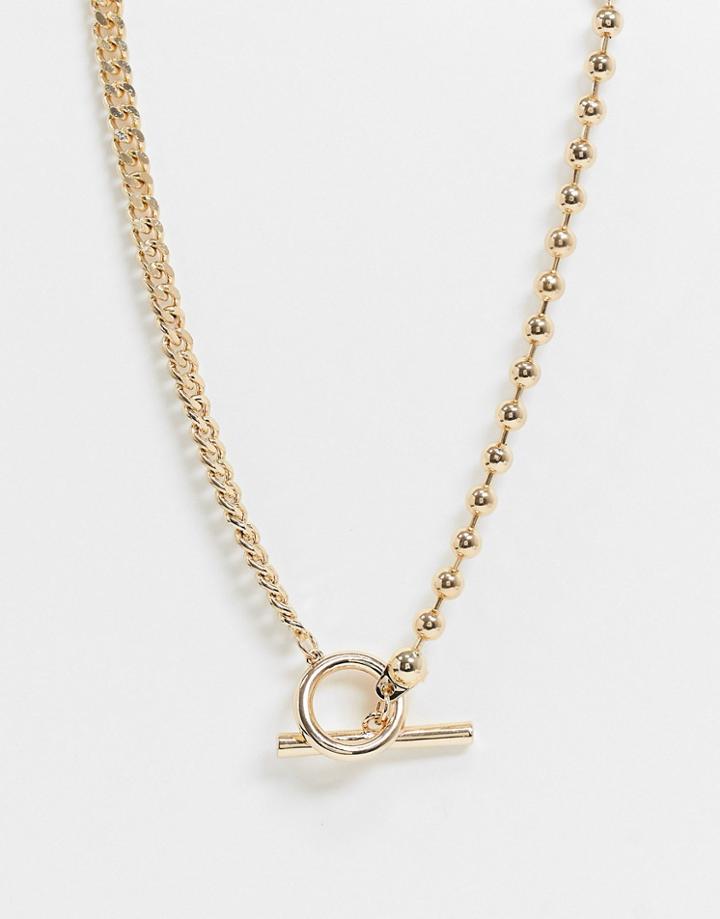 Uncommon Souls Necklace In Silver With Mixed Chain Detail And T-bar Closure-gold