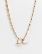Uncommon Souls Necklace In Silver With Mixed Chain Detail And T-bar Closure-gold