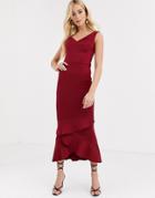 True Violet Bardot Midaxi Dress With Frill Hem-red