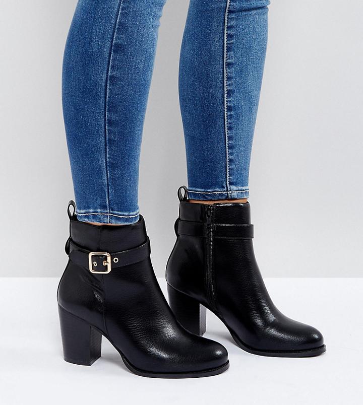Faith Wide Fit Wanda Buckle Heeled Ankle Boots - Black