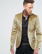 Noose & Monkey Super Skinny Leopard Print Velvet Blazer - Gold