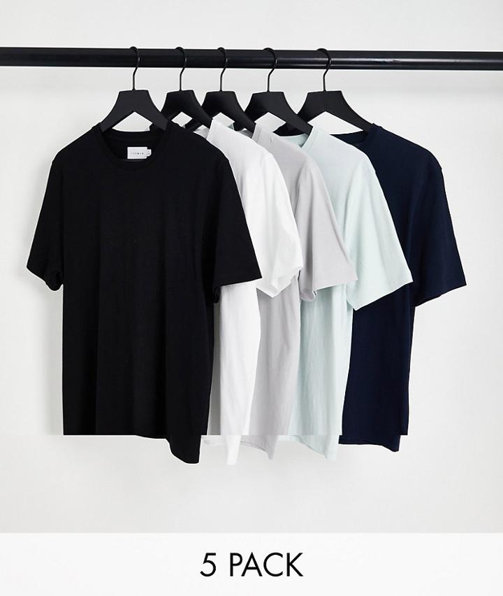 Topman 5 Pack Classic T-shirt In White, Black, Gray, Light Blue And Navy - Multi