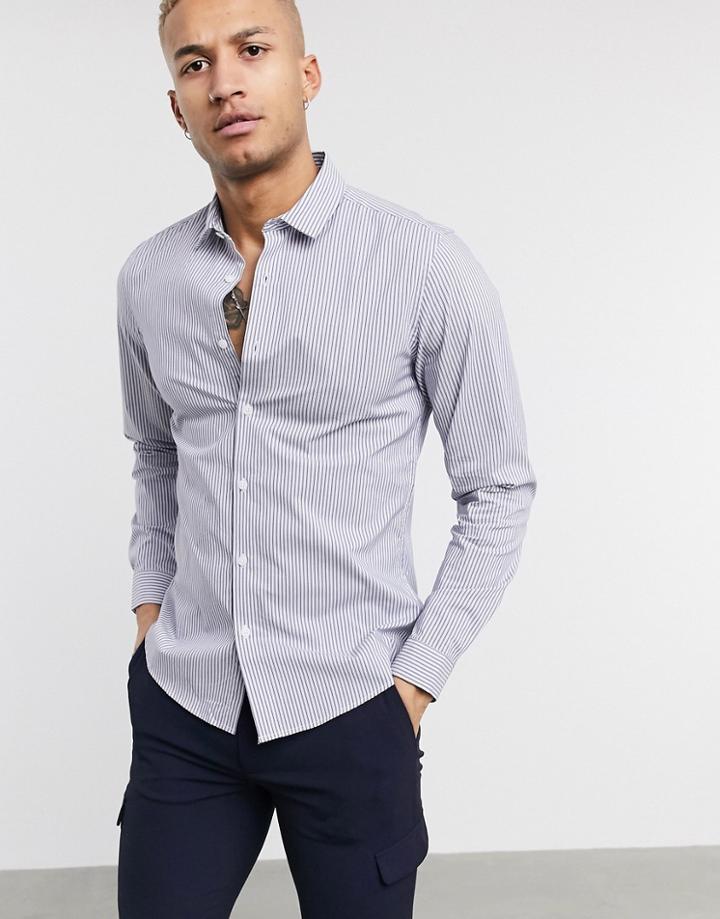 Asos Design Slim Fit Stripe Work Shirt In Blue