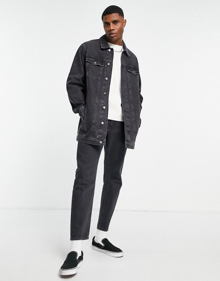 Asos Design 70's Longline Denim Jacket In Washed Black