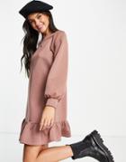 Miss Selfridge Frill Hem Sweatshirt Dress In Mocha-pink