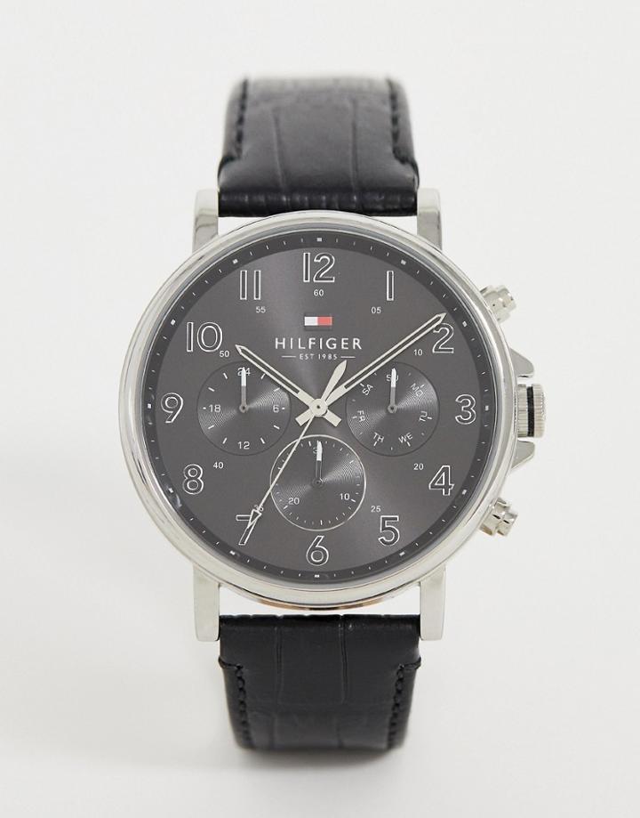 Tommy Hilfiger 1710381 Leather Watch In Faux Croc 44mm - Black