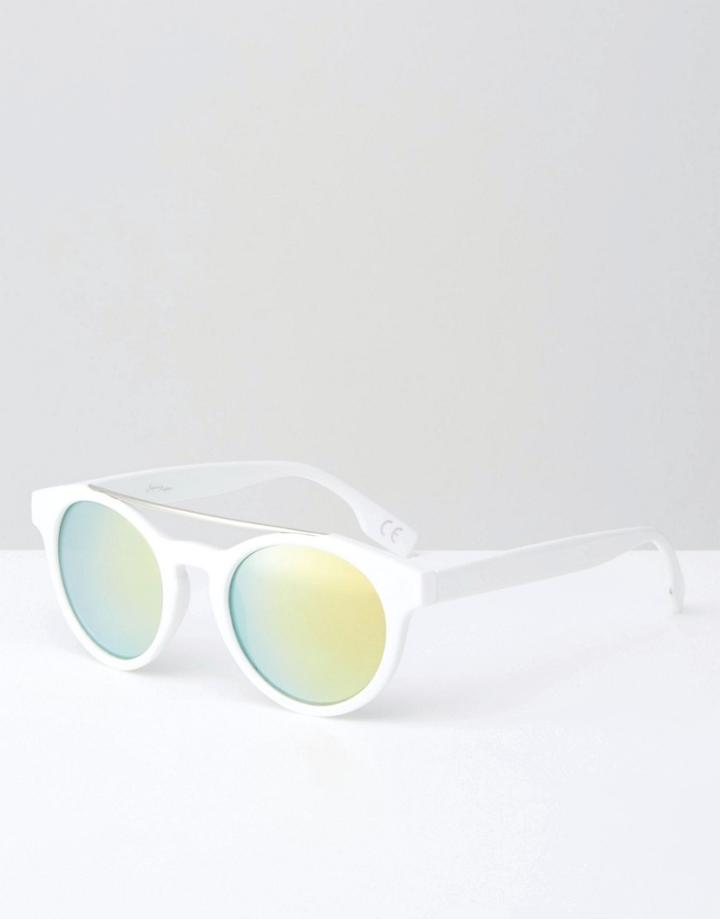 Jeepers Peepers Round White Sunglasses With Purple Mirror Lens