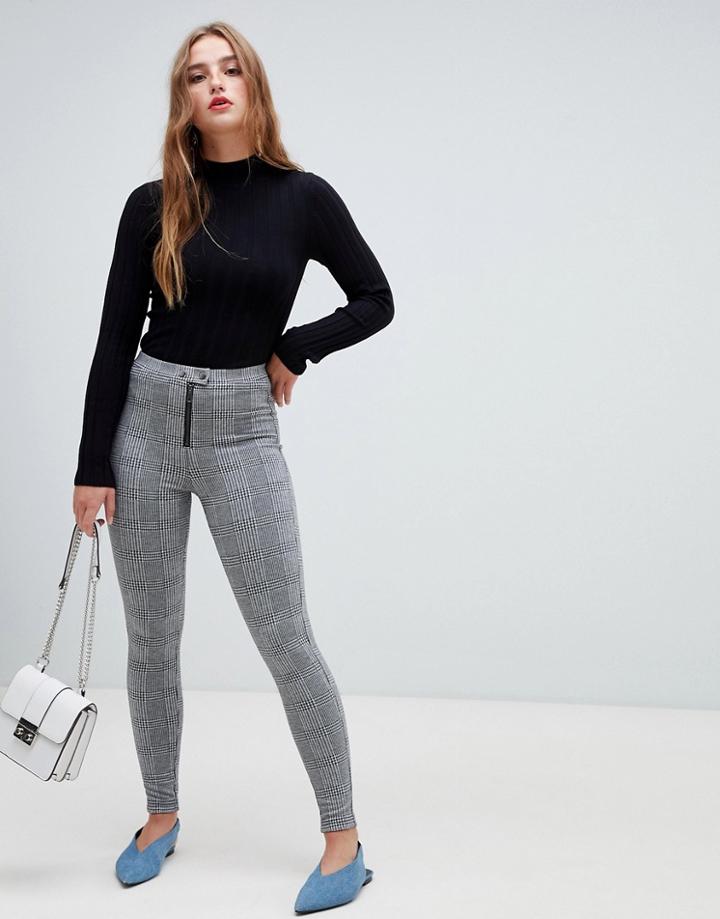 Stradivarius Check Legging In Gray - Black