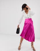 & Other Stories Satin Asymmetric Hem Midi Skirt In Fuchsia - Pink