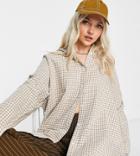 Collusion Drop Shoulder Oversized Shirt In Beige Plaid-green