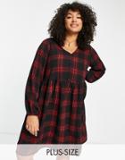 New Look Curve Button Through Mini Smock Dress In Black And Red Check