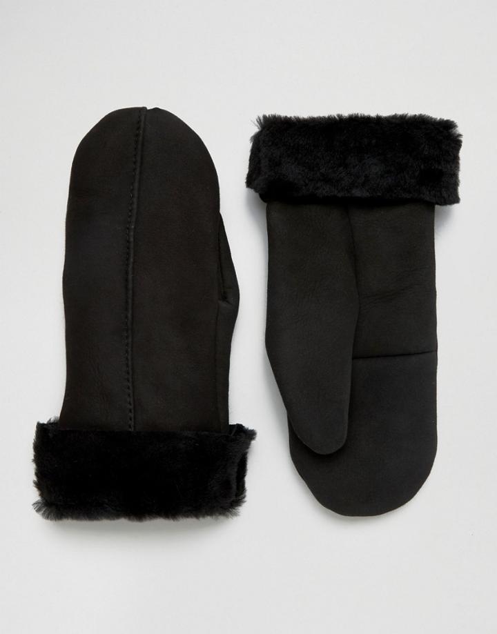 Dents Inverness Suede & Sheepskin Mittens In Black - Black