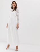 Chi Chi London Lace Maxi Dress With Scalloped Back In White - White