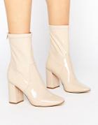 New Look Patent Heeled Ankle Boot - Beige